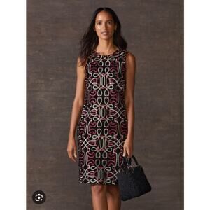 NEW J McLaughlin Freja Velvet Shift Dress 4 Black Red Gold Embroidered Cocktail